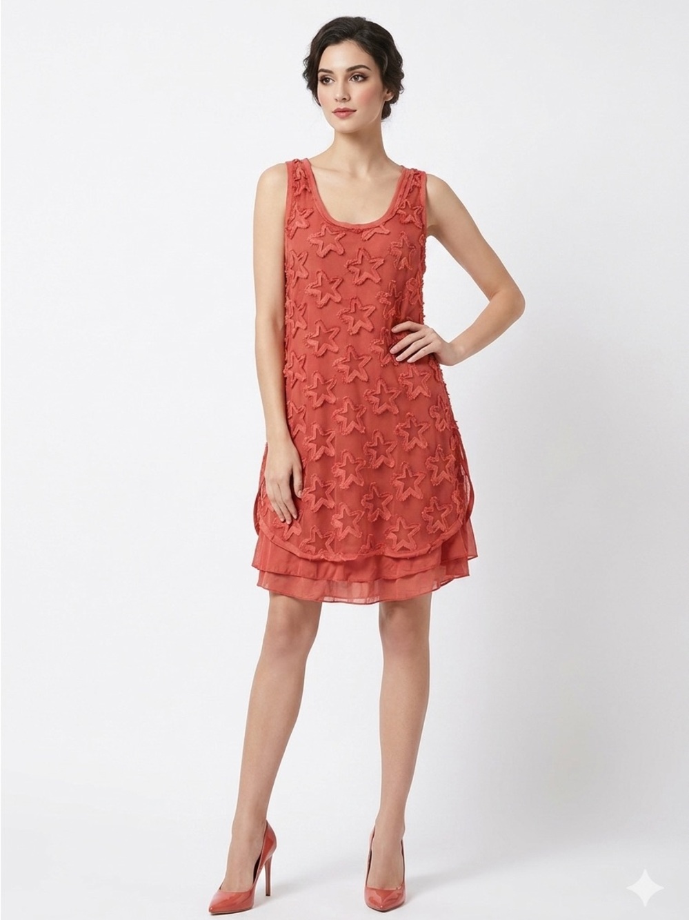 NWT Inizio Coral Boho Lagenlook Textured Dress Made in Italy Medium